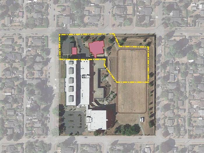 a site plan drawing showing the campus and where the addition